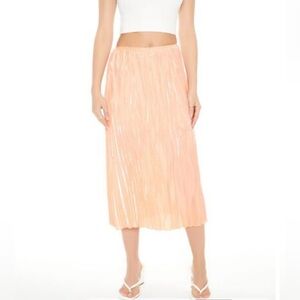 Forever 21 Women Crinkled High Rise Midi Skirt Size XS New Peach Pink Stretchy